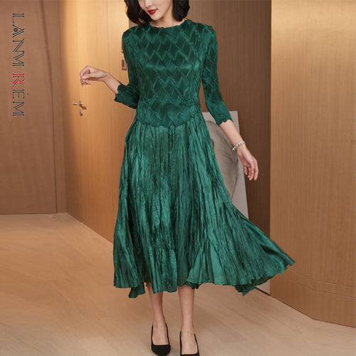 LANMREM Women's Dress Folds Fashion Design Loose  Long Sleeve Female Elegant Dresses 2022 Spring Autumn 2D1464