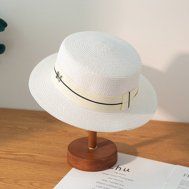 Sombreros de paja para mujer, sombrero de Jazz de ala ancha de Panamá, sombrero de verano para mujer, sombrero de sol para mujer, sombrero de copa plana Simple