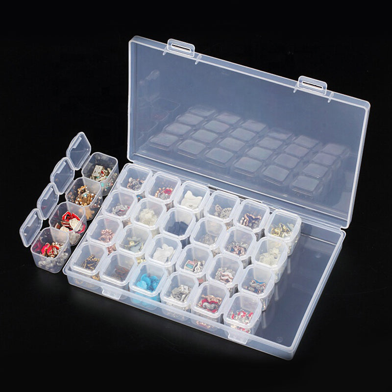 Aufbewahrungsbox aus versiegeltem Kunststoff mit 28 Gittern, protable, wöchentliche Hygiene, herausnehmbares Pillenetui, Nagelkunst-Zubehör, Diamant-Schmuck-Organizer