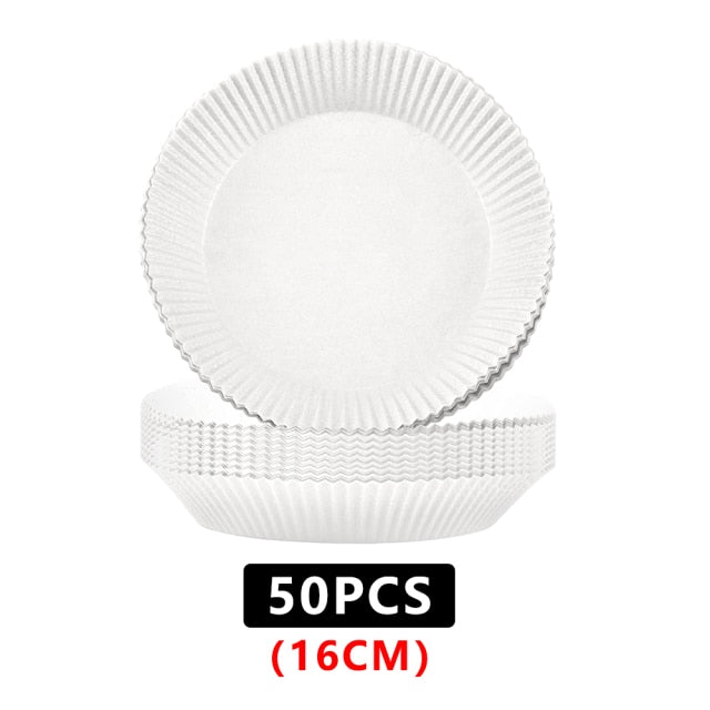 50 Stück 16/20 cm Luftfritteuse Einwegpapier Pergament Zellstoff Dampfgarer Backpapier für Luftfritteuse Käsekuchen Luftfritteuse Zubehör