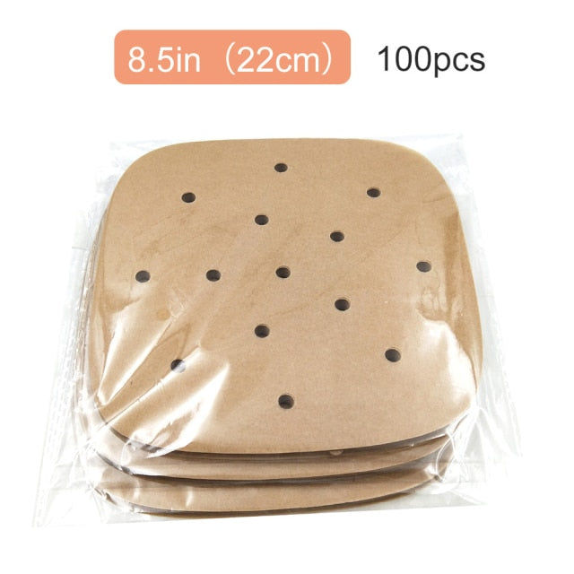 50 Stück 16/20 cm Luftfritteuse Einwegpapier Pergament Zellstoff Dampfgarer Backpapier für Luftfritteuse Käsekuchen Luftfritteuse Zubehör