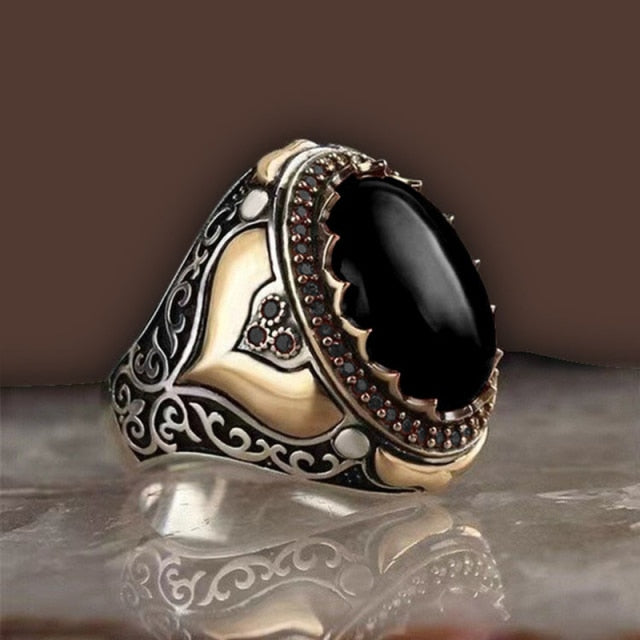 Anillo de sello turco hecho a mano Vintage de 30 estilos para hombres y mujeres, anillos Punk de piedra de ónix negro de Color plateado antiguo, joyería religiosa