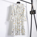 2022 Floral Print Women Dress Female Autumn Long Sleeve Vintage Chiffon Bow Tie Neck Office Lady Shirt Dress Summer Vestidos
