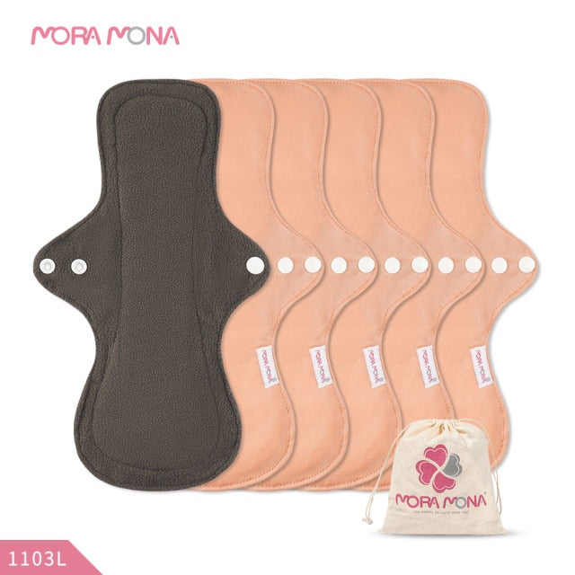 Mora Mona Menstrual Pads Breathable Women Feminine Panty Liner Sanitary Napkin Pad Reusable Washable Cloth 1/5 Pcs