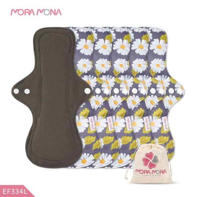 Mora Mona Menstrual Pads Breathable Women Feminine Panty Liner Sanitary Napkin Pad Reusable Washable Cloth 1/5 Pcs