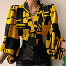 Spring Fashion Women Shirt Lantern Long Sleeves Casual Solid Color Printed Slim Buttons V Neck Blouse Commute High Street Shirts