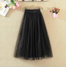 OHRYIYIE 2022 Autumn Winter Vintage Tulle Skirt Women Elastic High Waist Mesh Skirts Long Pleated Tutu Skirt Female Jupe Longue