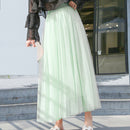 OHRYIYIE 2022 Autumn Winter Vintage Tulle Skirt Women Elastic High Waist Mesh Skirts Long Pleated Tutu Skirt Female Jupe Longue