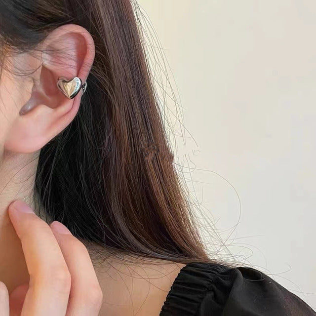 2022 Korea Silber Farbe Metall Geometrische Herz Ohr Manschette Stapelbar Einfache C-Form Ohrclip Ohrringe für Frauen Ästhetischen Schmuck