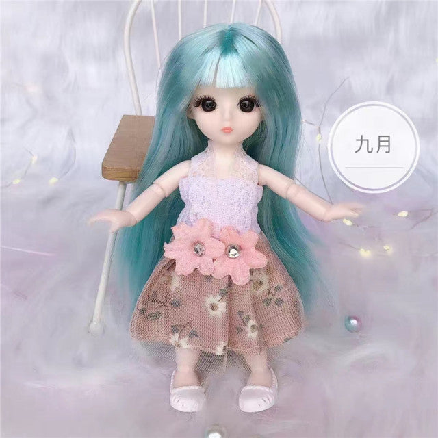 Mini muñeca BJD de 16cm, 13 articulaciones móviles, 1/12, muñeca de princesa de pelo multicolor y ropa, puede vestir a niñas, juguetes DIY, regalos de cumpleaños