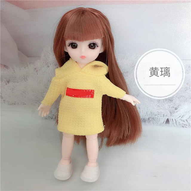 BJD Mini 16 cm Puppe 13 bewegliche Gelenke 1/12 Mehrfarbige Haarprinzessin Puppe und Kleidung können Mädchen DIY Spielzeug Geburtstagsgeschenke verkleiden