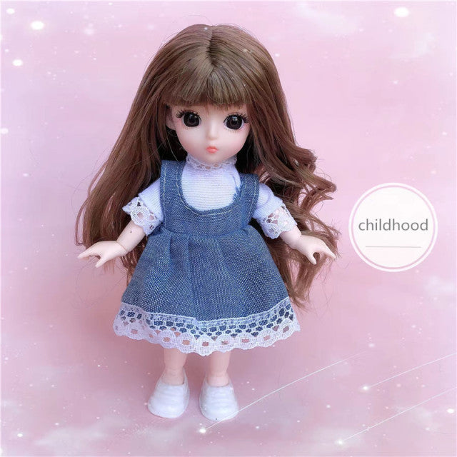BJD Mini 16 cm Puppe 13 bewegliche Gelenke 1/12 Mehrfarbige Haarprinzessin Puppe und Kleidung können Mädchen DIY Spielzeug Geburtstagsgeschenke verkleiden