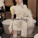 2022 Spring Knitted Dress Party Sexy Slim Casual Y2k Mini Dress Sweater Women Design Long Sleeve Elegant One Piece Dress Korean