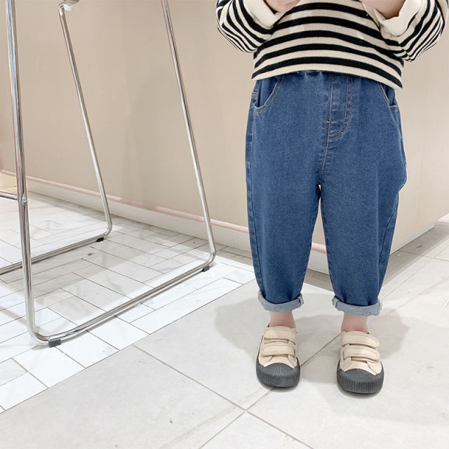 Baby Boy Girl Loose Jeans New Fashion Korean Style Casual Solid Color Jeans Spring Autumn Children&