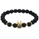 2022 Fashion Micro CZ King Crown Charm Armband handgemachte Stretch Herren 8mm Kupferperlen Frauen Armband Armreif Schmuck
