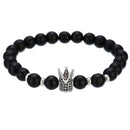 2022 Fashion Micro CZ King Crown Charm Armband handgemachte Stretch Herren 8mm Kupferperlen Frauen Armband Armreif Schmuck