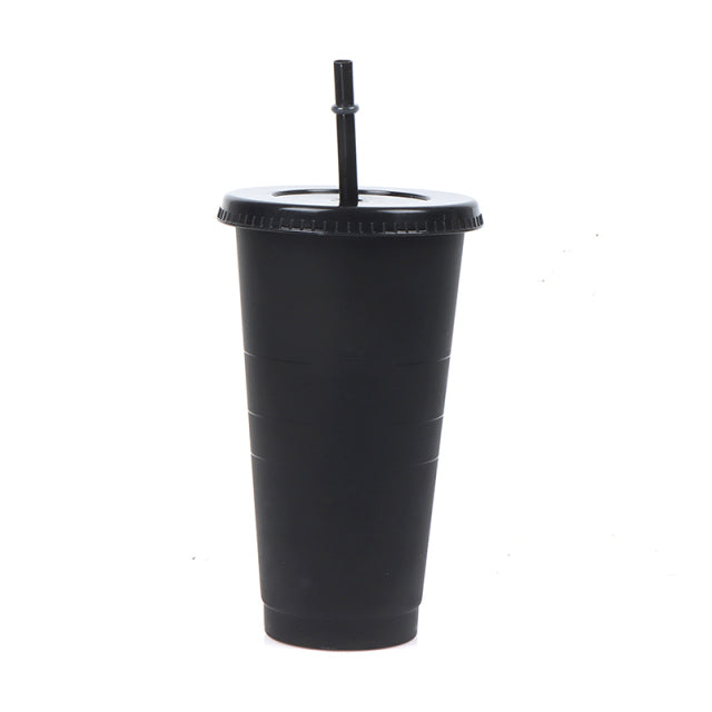 Drink Change Color Straw Mugs with Lid Plastic Tumbler Matte coffe bottle Cup food grade PP plastic