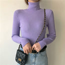 Zoki New 2022 Women Pullover Turtleneck Sweater Autumn Long Sleeve Slim Elastic Korean Simple Basic Cheap Jumper Solid Color Top
