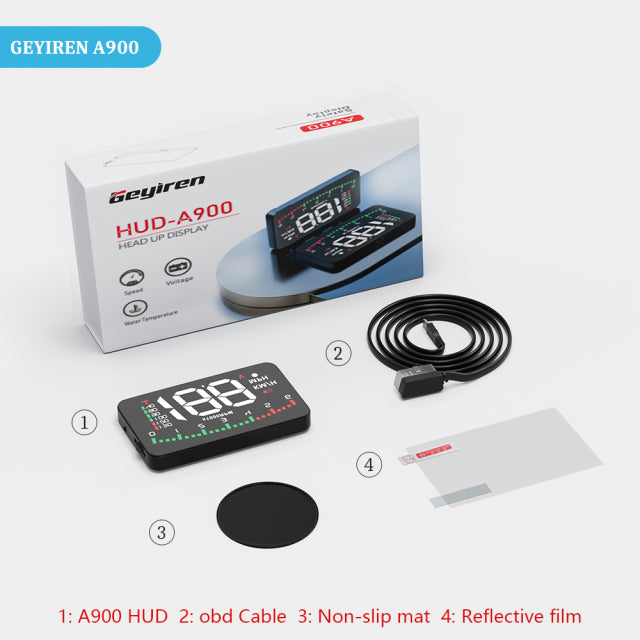 GEYIREN A900 Auto Hud Display Auto Projektor Alarm EOBD OBD2 Head Up Display Tachometer Windschutzscheibe Elektronisches Zubehör