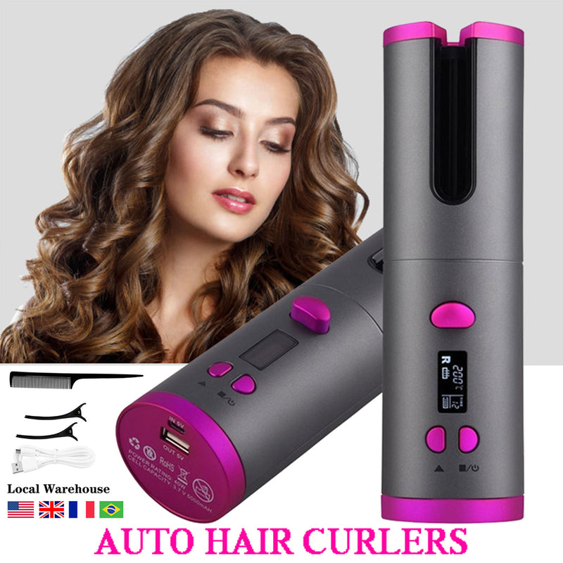 Cordless Automatic Rotating Hair Curler USB Rechargeable Curling Iron LCD Display Temperature Adjustable Hair Curler RollersTool