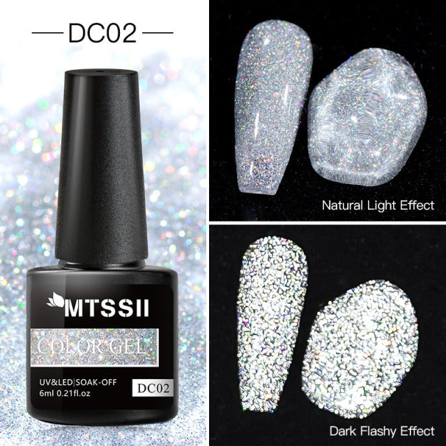 Mtssii 6ml brillo reflectante Gel esmalte de uñas 8 colores brillantes Auroras láser uñas Gel semipermanente Soak Off UV Gel barniz
