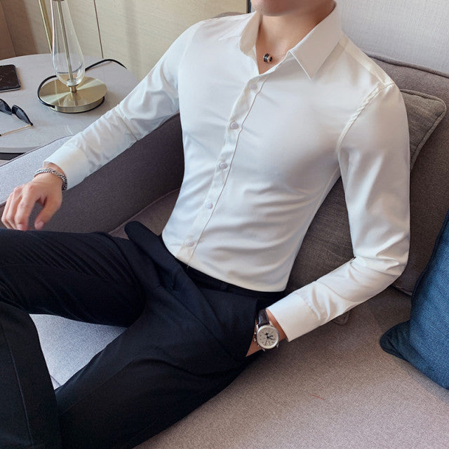 Camisa de manga larga de estilo británico Ropa de hombre Moda 2022 Otoño Ropa formal de negocios Chemise Homme Slim Fit Camisa Masculina