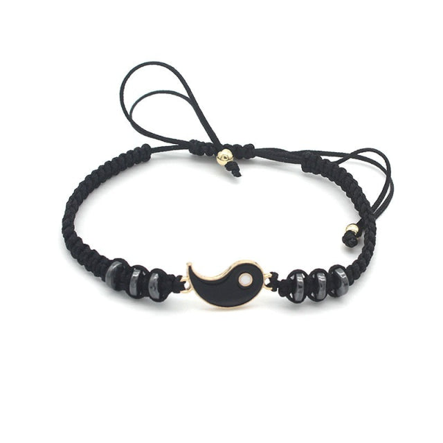 Tai Chi Yin Yang Couple Bracelets Alloy Pendant Adjustable Braid Chain Bracelet Necklace Matching Lover Bracelets Necklaces