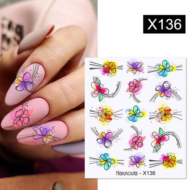 Harunouta 1 Sheet Water Decals Transfer Snake Fruit Flower Summer Alphabet Leaves Nail Art Manicure Stickers Decoration