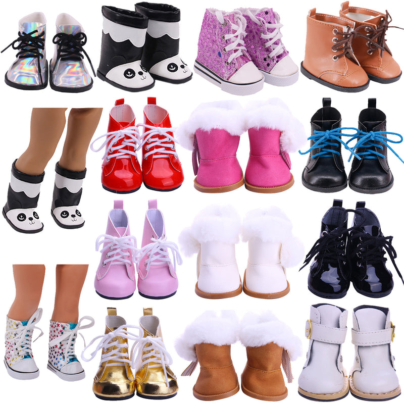 Zapatos de muñeca de 7cm, botas para muñecas, Panda de nieve de peluche para muñecas americanas de 18 pulgadas y 43Cm, accesorios para bebés recién nacidos, juguete para regalo para niñas de nuestra generación