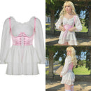 IAMHOTTY gasa Slash Neck Mini vestido mujer verano playa vacaciones manga larga corsé vendaje vestido de fiesta Casual vestidos rosa