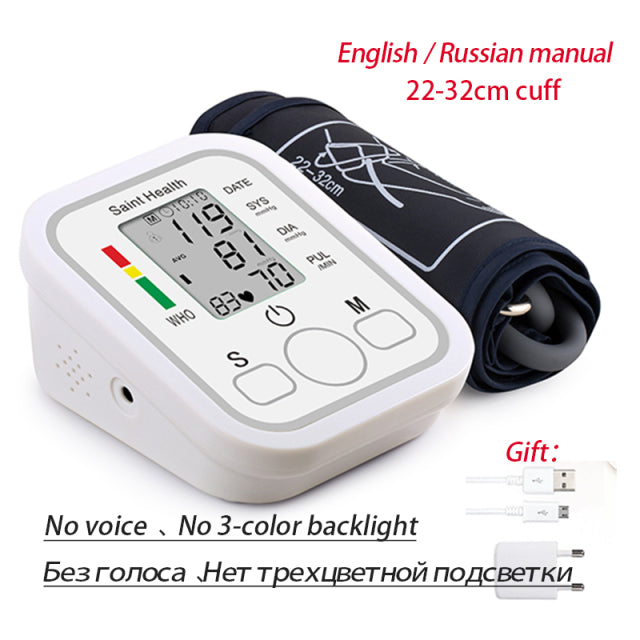 Saint Health Arm Automatic Blood Pressure Monitor BP Sphygmomanometer Pressure Meter Tonometer for Measuring Arterial Pressure