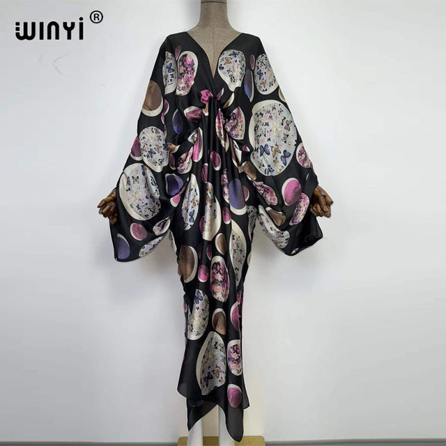 Sexy bech high-quality hand-rolled feel silk rayon fashion print 2021 WINYI Maxi women&