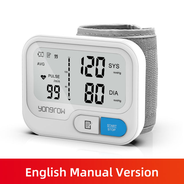 Yongrow Automatisches digitales Handgelenk-Blutdruckmessgerät Blutdruckmessgerät Tonometer Tensiometer Herzfrequenz-Pulsmesser BP-Monitor
