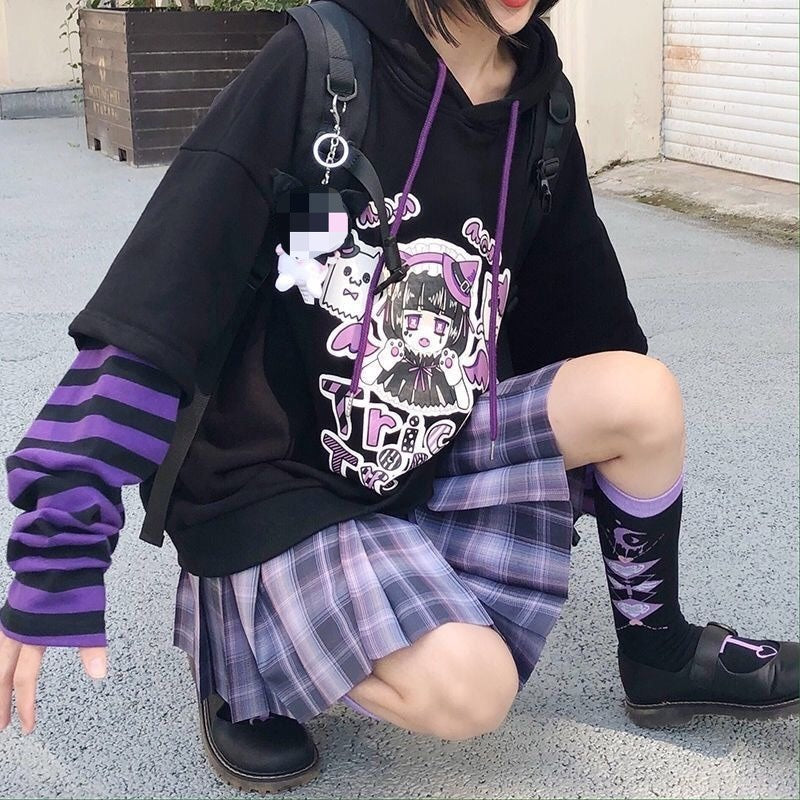 Deeptown Kawaii Hoodie Frauen Gamer Girl Anime Übergroßes Sweatshirt Schwarz Harajuku Hoodies High Street Kpop Cute Pullover E Girl