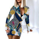 Mini vestido Sexy de manga larga ceñido al cuerpo para mujer otoño 2021 moda cuello en V profundo estampado Club trajes vestidos de fiesta bata informal para mujer