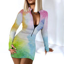 Mini vestido Sexy de manga larga ceñido al cuerpo para mujer otoño 2021 moda cuello en V profundo estampado Club trajes vestidos de fiesta bata informal para mujer