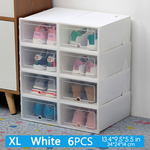 6Pack Transparent shoe box shoes organizers thickened foldable Dustproof plastic storage box Stackable combined shoe cabinetSale
