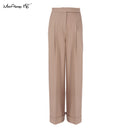 Mnealways 18 Spring Summer Black Ladies Office Trousers Women High Waist Pants Pockets Female Pleated Wide Leg Pants Solid 2022
