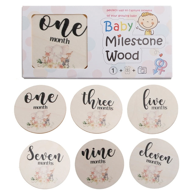 6 Pcs Wooden Spanish Letters Baby Milestone Cards Newborn Birth Monthly Recording Photo Cards Kids Growth Album Souvenir Props