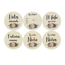 6 uds. De tarjetas de madera con letras españolas para bebés, tarjetas de fotos para grabación mensual de nacimiento de recién nacidos, álbum de crecimiento para niños, accesorios de recuerdo