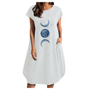 Women Casual O-Neck Short Sleeve Mid-Calf Summer Dress With Pocket Denim Basic Solid Dress Beach Party Loose Dress Holiday