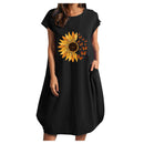 Women Casual O-Neck Short Sleeve Mid-Calf Summer Dress With Pocket Denim Basic Solid Dress Beach Party Loose Dress Holiday