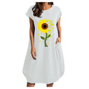 Women Casual O-Neck Short Sleeve Mid-Calf Summer Dress With Pocket Denim Basic Solid Dress Beach Party Loose Dress Holiday