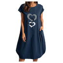 Women Casual O-Neck Short Sleeve Mid-Calf Summer Dress With Pocket Denim Basic Solid Dress Beach Party Loose Dress Holiday