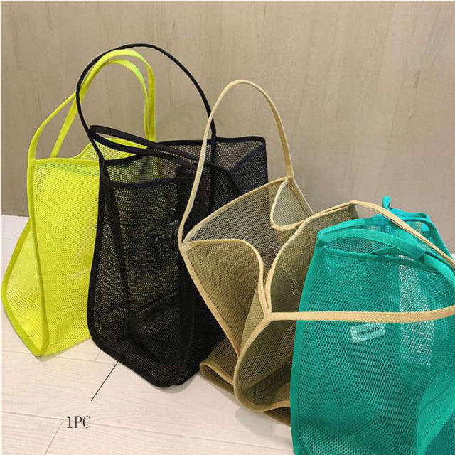 Women 2021 New Ins Wind Transparent Mesh Single Shoulder Bag Fashionable Lightweight All-match Shopping Bag Beach Net Bag