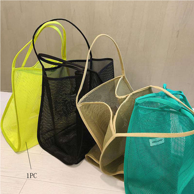 Women 2021 New Ins Wind Transparent Mesh Single Shoulder Bag Fashionable Lightweight All-match Shopping Bag Beach Net Bag