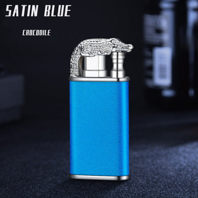 New Blue Flame Metal Crocodile Dolphin Double Fire lighter creative Direct Windproof Open Fire Conversion Lighter, Man&