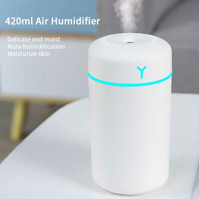 Humidificador de aire portátil de 420ml, Humidificador de aceite aromático para el hogar, coche, rociador de niebla fría USB con purificador de luz nocturna suave de colores