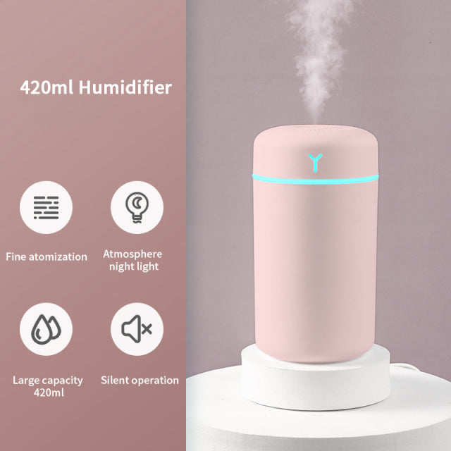 420 ml Luftbefeuchter Tragbares Aromaöl Humidificador für Zuhause Auto USB Cool Mist Sprayer mit buntem weichem Nachtlichtreiniger