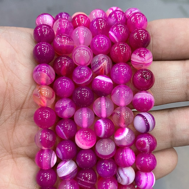 Natural Orange Stripe Onyx Agates Round Beads Diy Bracelet Necklace for Jewelry Making Accessories 15&quot; Strand 4 6 8 10 12 14MM